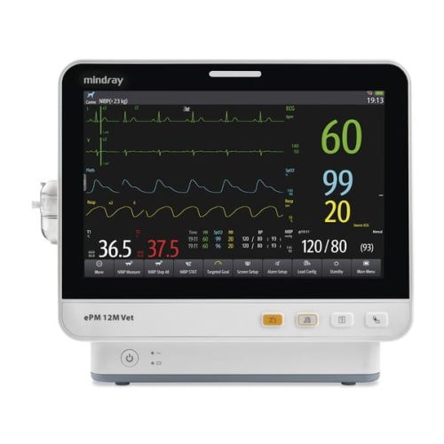 ePM 12M Vet Monitor anestezjologiczny-2.jpgMonitor anestezjologiczny ePM 12M Vet z ekranem dotykowym 12,1”, pełnym zestawem akcesoriów i funkcją monitorowania SpO2, EKG, NIBP, EtCO₂ i gazów anestetycznych