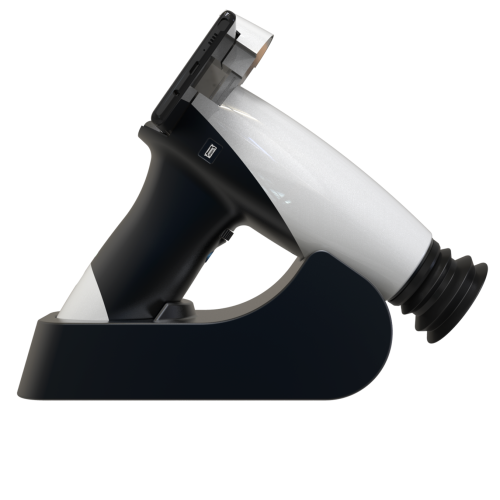 Fundus Kamera NON-MYDRIATIC NUN+ Fundus Kamera NUN+ podłączona do smartfona – gotowa do wykonania zdjęcia dna oka. Widoczna lekka, przenośna konstrukcja i układ optyczny kamery.